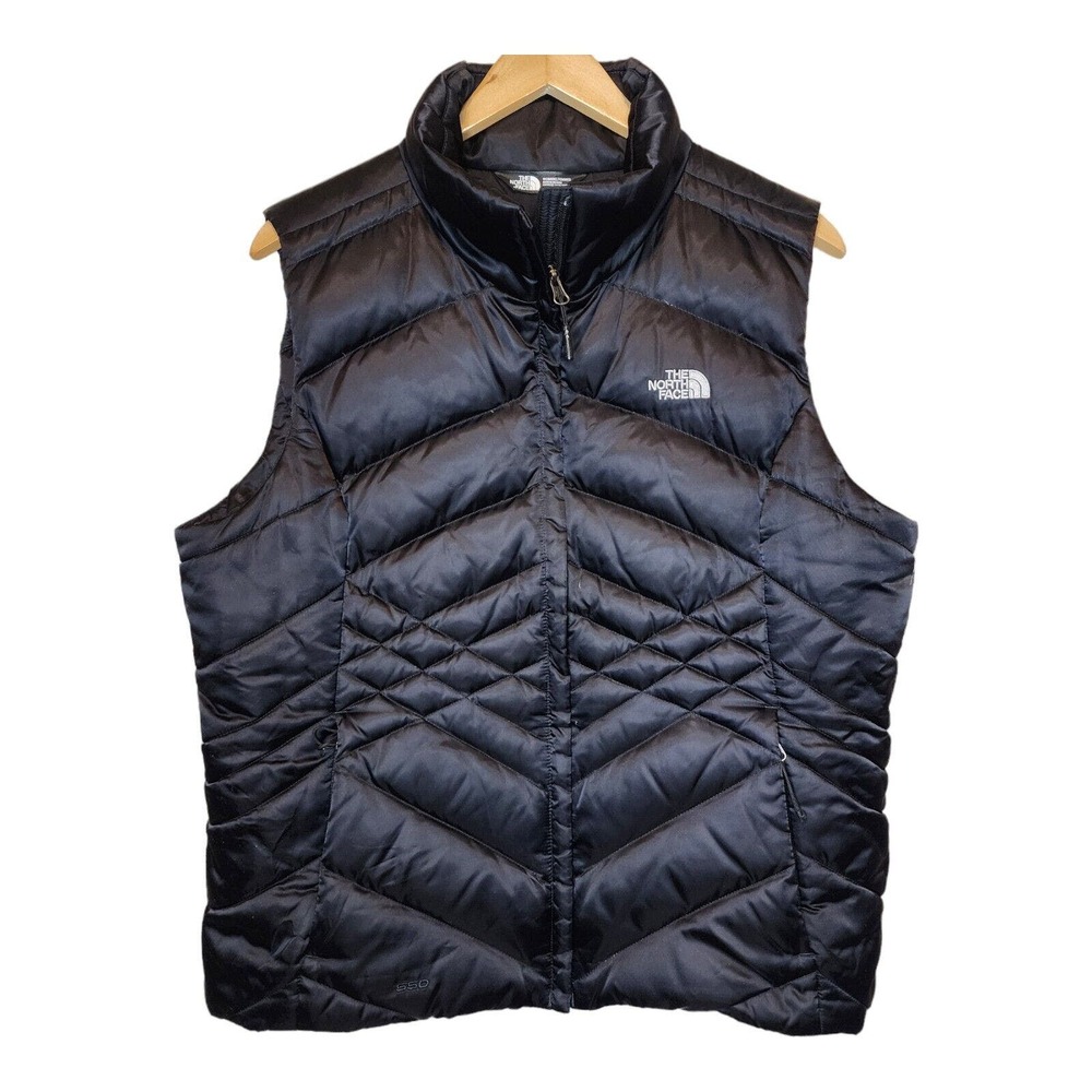 North Face 550 Down Puffer Vest Aconcagua Black Women's XL Black Athletic Ski